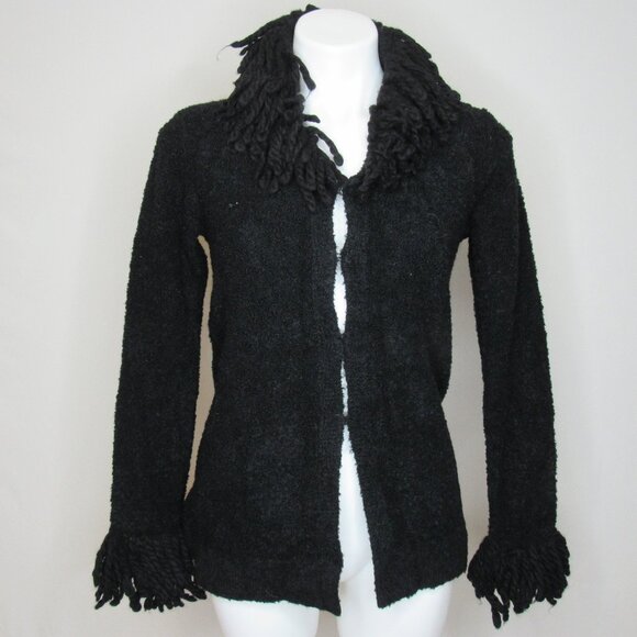 Free People Sweaters - Free People Black Boucle Fringe Cardigan Sweater Hidden Hook Women's M Medium